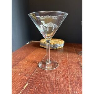 Vintage Camel Cigarettes Joe Camel Etched Glass Martini Cocktail Barware 7 inch